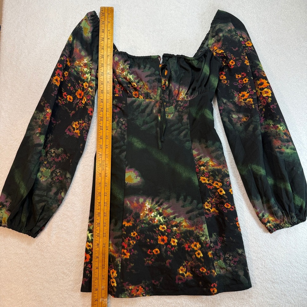 Urban Outfitters Dark Floral Balloon Sleeve Mini Dress Black Multi Size XS - Picture 4 of 10